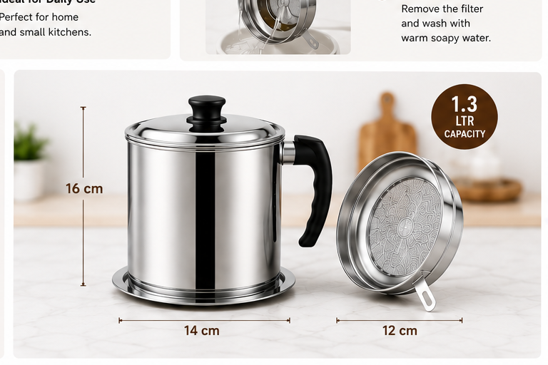 Premium Stainless Steel Oil Filter Pot (1.3 Ltr)